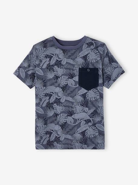 Jungen T-Shirt, Print und Brusttasche anthrazit+dunkelblau+moosgrün+pekannuss+terrakotta+weiß meliert+zimt 