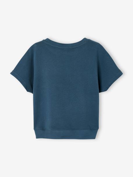 T-shirt molleton motif aventure garçon détails fluo bleu pétrole 
