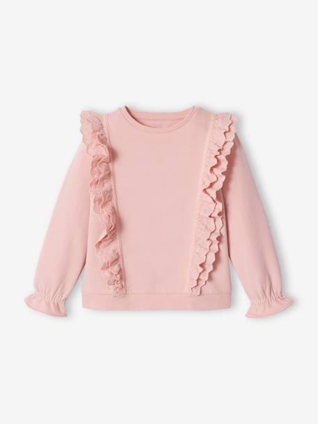 Mädchen Sweatshirt, bestickte Volants pudrig rosa 