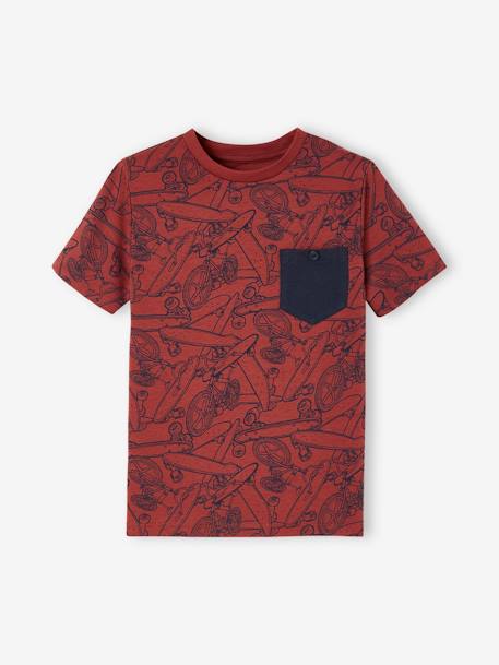 Jungen T-Shirt, Print und Brusttasche - terrakotta, Junge