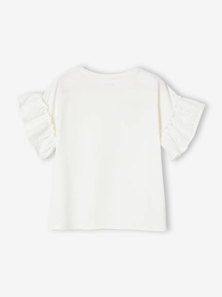 Mädchen T-Shirt, Volantärmel mit Lochstickerei ecru+pfirsich 