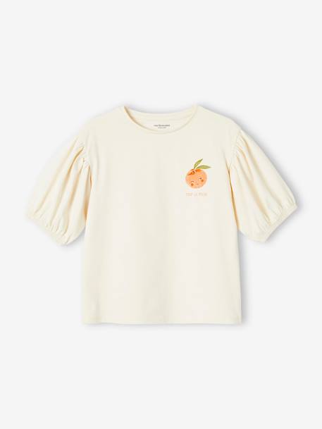 Mädchen T-Shirt mit kurzen Ballonärmeln ecru+zartrosa 