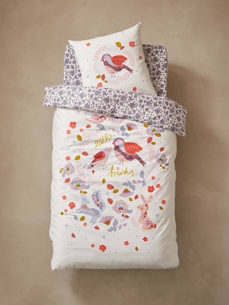 Parure fourre de duvet + taie d'oreiller enfant NORTH FOLK Oeko-Tex® blanc imprimé 