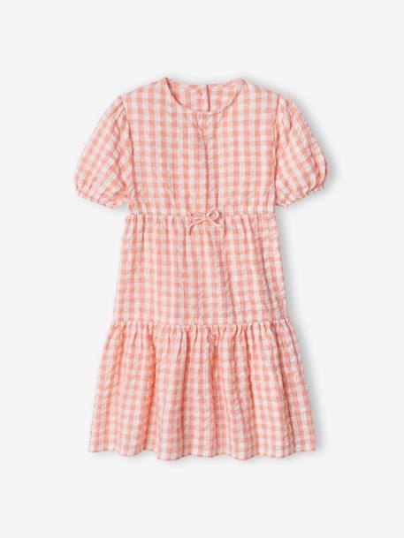 Robe à volant fille manches 3/4 corail+écru 