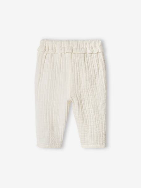 Pantalon en gaze de coton bébé bleu grisé+écru+rose pâle+vieux rose 