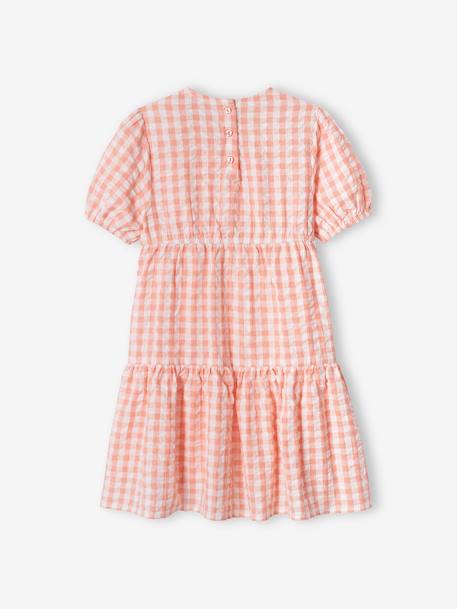 Robe à volant fille manches 3/4 corail+écru 