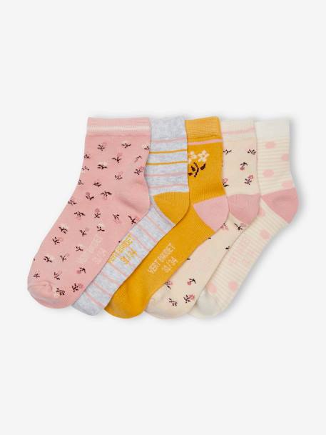 5er-Pack Mädchen Socken mit Blumen Oeko-Tex - altrosa, Mädchen