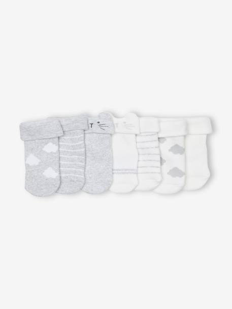 7er-Pack Baby Socken mit Wolke und Bär grau meliert 