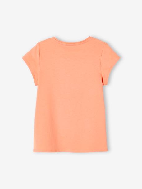 Tee-shirt à message Basics fille bleu ciel+corail+écru+fraise+marine+rose bonbon+rouge+vanille+vert sapin 