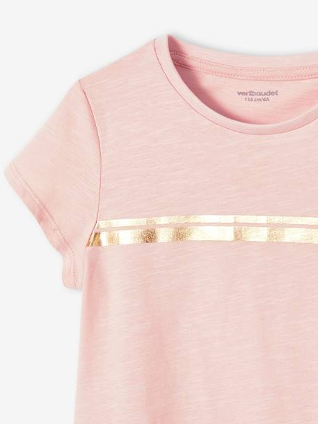 Mädchen Sport-T-Shirt mit Glanzstreifen lila+pudrig rosa+wollweiß 