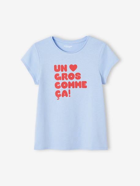 Tee-shirt à message Basics fille bleu ciel+bleu pâle+corail+fraise+marine+rose bonbon+rouge+vanille+vert sapin 