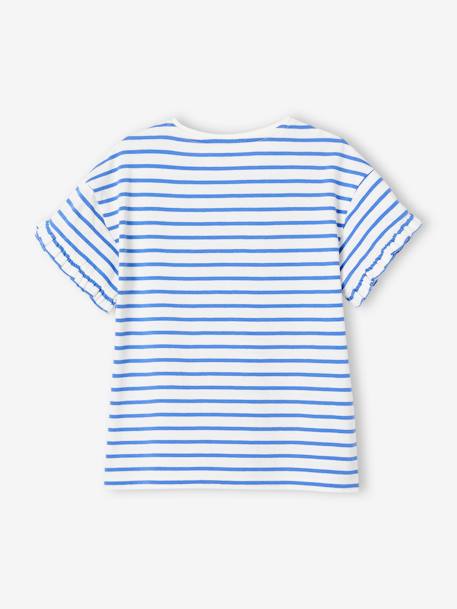 Mädchen T-Shirt mit Paillettenherz blau gestreift+himmelblau+marine+wollweiß gestreift 