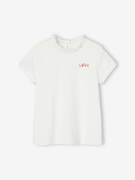 Mädchen T-Shirt mit Rüschen ecru+marine 