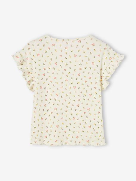 T-shirt à côtes imprimé fleurs fille écru+encre 