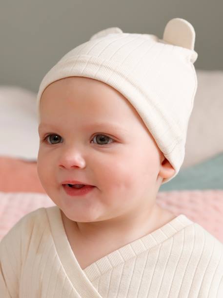 Combinaison en maille côtelée bébé et son bonnet sable 
