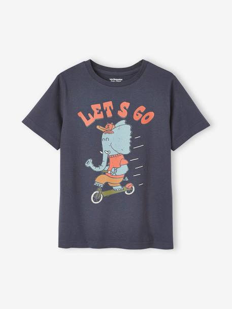 Tee-shirt animal ludique garçon bleu nuit+gris chiné 