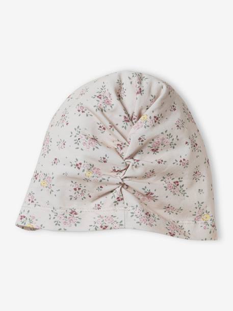 Bonnet esprit turban bébé fille en maille imprimée beige poudré 