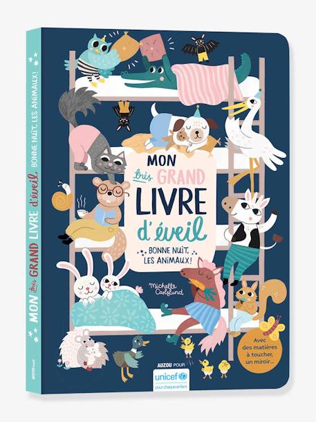 Französisches Kinderbuch „Mon très grand livre d'éveil - Bonne nuit les animaux“ AUZOU blau 