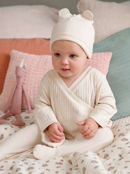 Baby-Set: Overall & Mütze, Rippenjersey sandfarben 