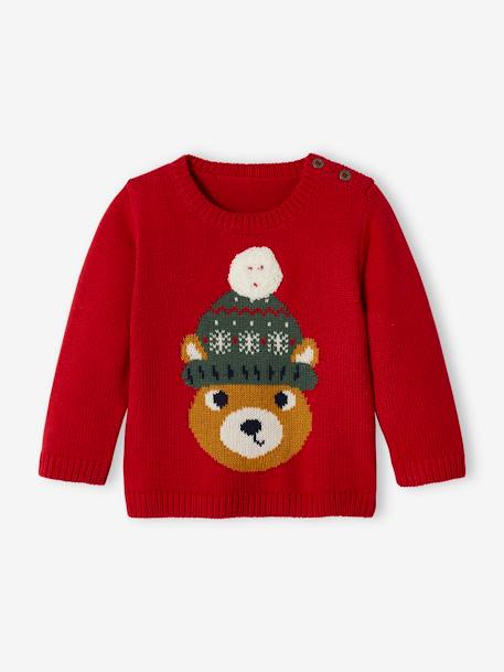Baby Weihnachtspullover, Bär rot 