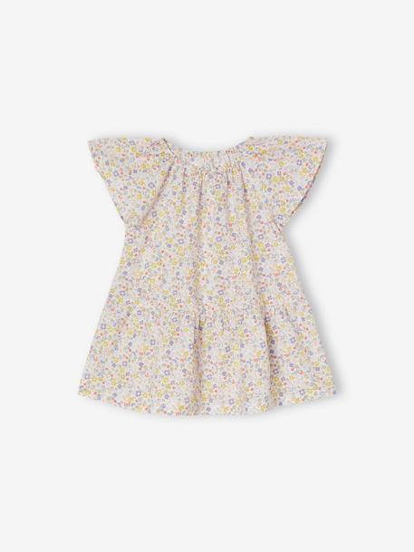 Mädchen Baby Kleid mit Schmetterlingsärmeln ecru+weiss bedruckt 