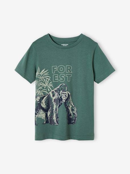 T-shirt animal en coton bio garçon bleu ciel+vert sauge 