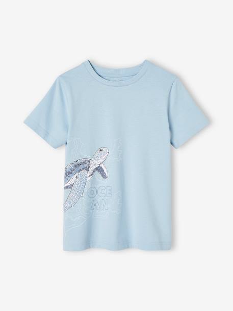 Jungen T-Shirt aus Bio-Baumwolle, Tier-Print himmelblau+salbeigrün 