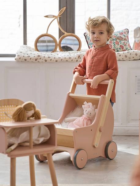 2-in-1 Puppen-Kinderwagen, Holz FSC® rosa/natur petite poesie+WEISS 