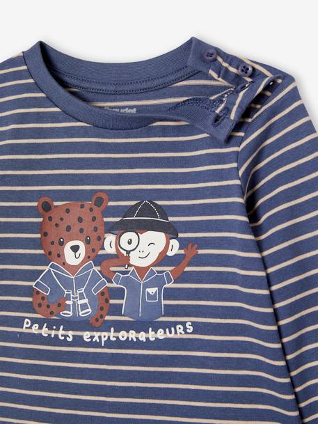 Ensemble T-shirt et pantalon molleton bébé indigo+rayé / caramel 