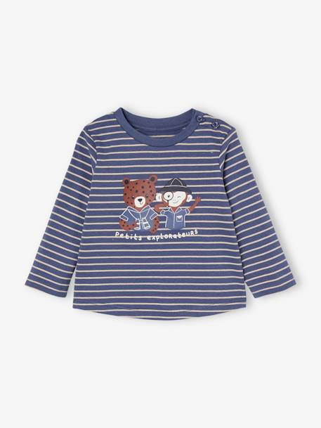 Ensemble T-shirt et pantalon molleton bébé indigo+rayé / caramel 