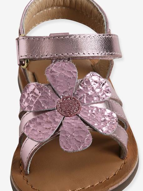 Sandales scratchées en cuir bébé fille rose 