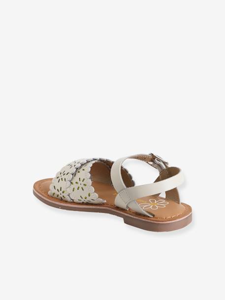 Sandales brides croisées cuir fille blanc+vieux rose 