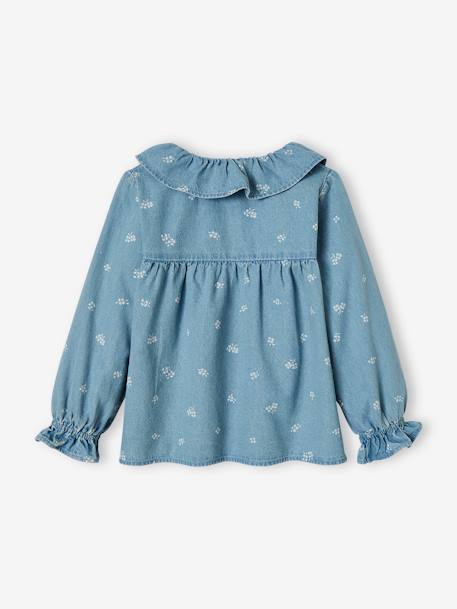 Chemise denim à collerette motifs fleurs fille double stone 