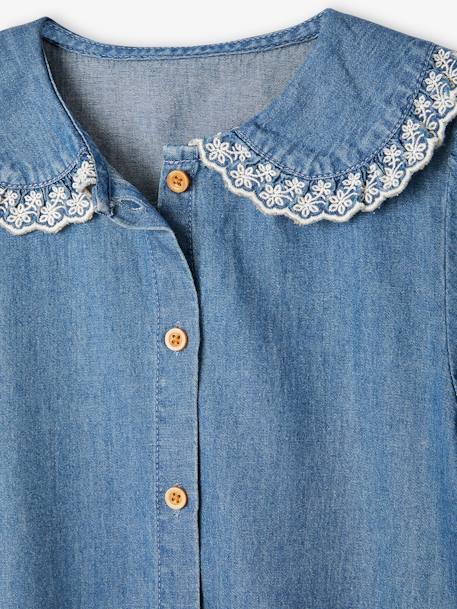 Chemise en jean col claudine fille manches courtes stone 