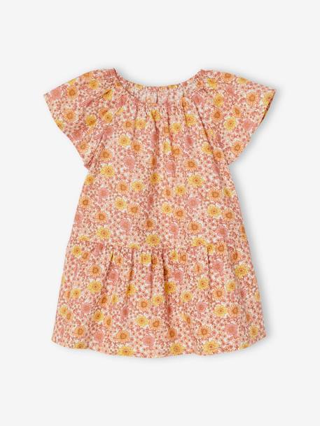 Mädchen Baby Kleid mit Schmetterlingsärmeln ecru+weiss bedruckt 