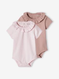 Klinikkoffer-Baby-T-Shirt, Unterziehpulli-2er-Pack Baby Kurzarm-Bodys, Rüschenkragen