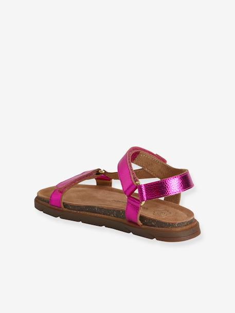 Sandales scratchées cuir fille fuchsia+lilas 