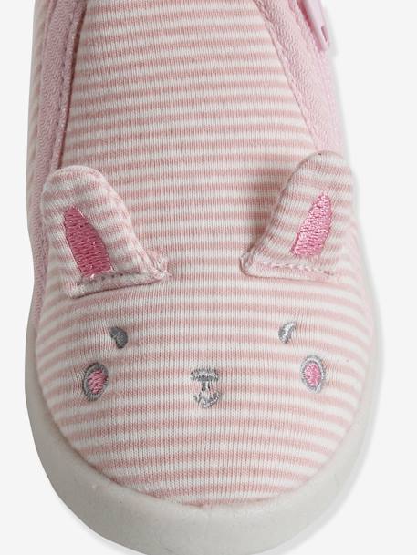 Chaussons zippés bébé en toile rayé rose 