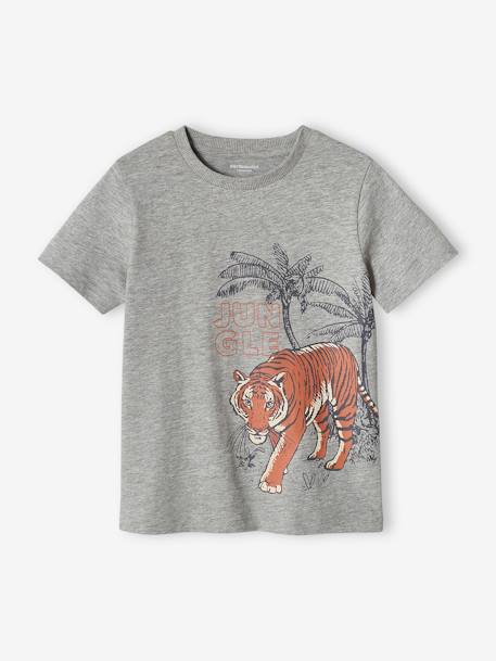 Jungen T-Shirt aus Bio-Baumwolle, Tier-Print grau meliert+himmelblau+salbeigrün 