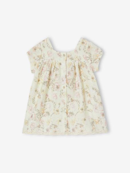 Robe fleurie bébé manches courtes écru 