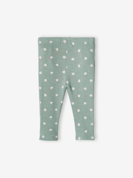 Legging bébé en maille côtelée beige imprimé+vert sauge 