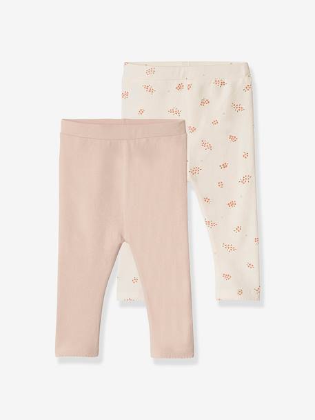 Lot de 2 leggings basic bébé BASICS BEIGE CLAIR IMPRIME+rose poudré 