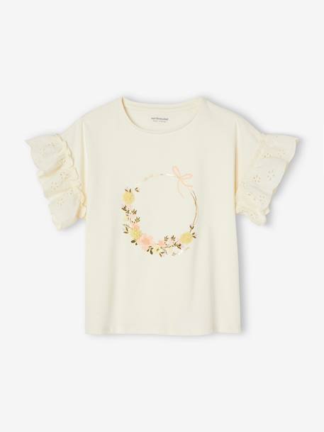 T-shirt motif couronne détails irisés fille écru 