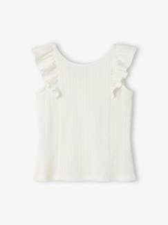 T-shirts & Blusen-Mädchen-T-Shirt, Unterziehpulli-T-Shirt-Mädchen Volant-Top aus Pointelle-Jersey BASIC