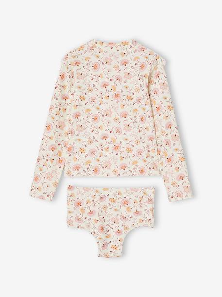 Ensemble de bain anti-UV fille T-shirt + shorty écru 