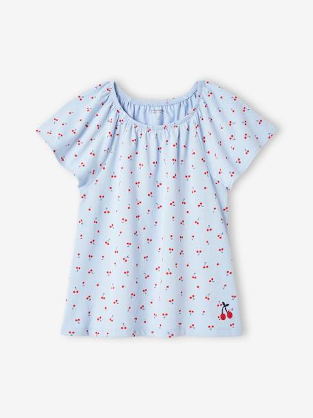 Mädchen T-Shirt mit Schmetterlingsärmeln, bedruckt himmelblau 