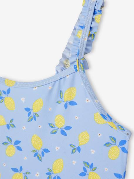 Maillot de bain 1 pièce imprimé citrons fille bleu ciel 