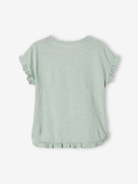 Mädchen T-Shirt mit Pailletten-Print und Volants altrosa+aqua+grün+hellrosa 