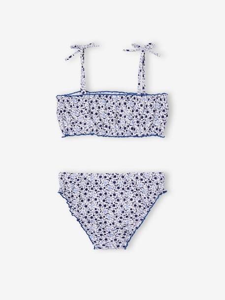 Maillot de bain 2 pièces fleuri fille bleu 