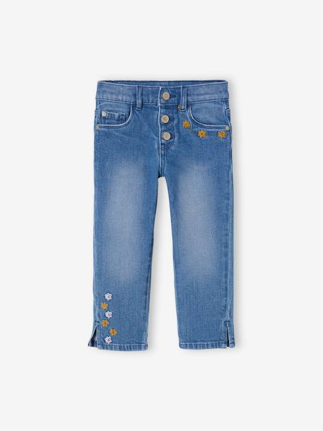 Pantacourt denim brodé fleurs fille stone 